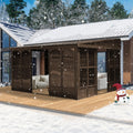 Domi 12x14FT Wall-Mounted Sunroom Gazebo, Aluminum Solarium with Galvanized Steel Sloping Roof, Detachable PVC Screens, Front & Side Sliding Doors, Outdoor Sun Room Lean to Gazebo for Patio Deck Lawn