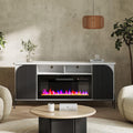 BELLEZE 68' Fluted TV Stand with 36' Electric Fireplace, Modern Entertainment Center with Storage for TVs Up to 75', Media Console with Curved Panel & Door,TV Cabinet for Living Room Bedroom (White)