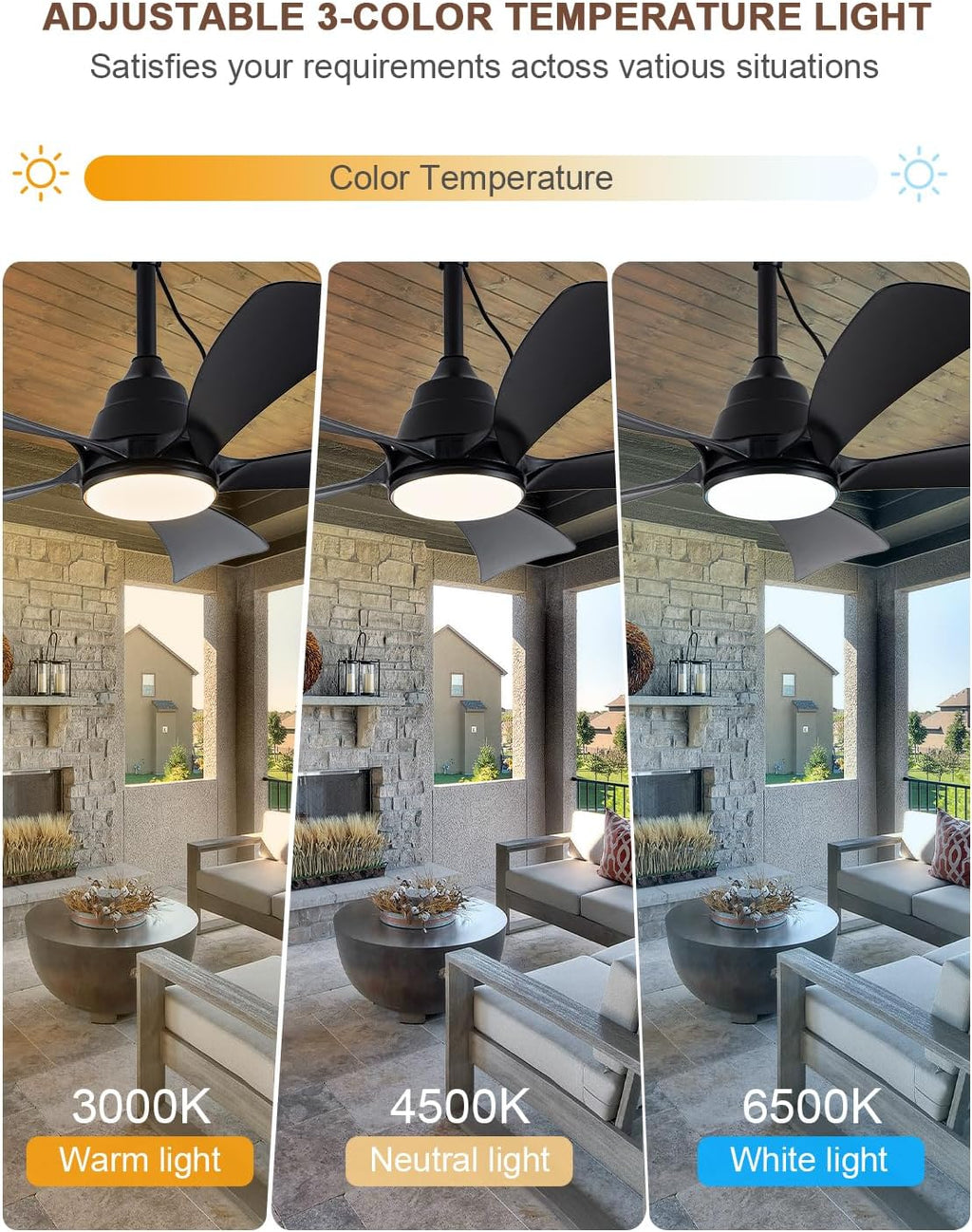 Bella Depot 42' Outdoor Ceiling Fan Black Waterproof Gazebo Fan with Light Smart App Remote Control Hanging Fan for Outside Patios Pergola Tent Plug-in Design (42'- Black)