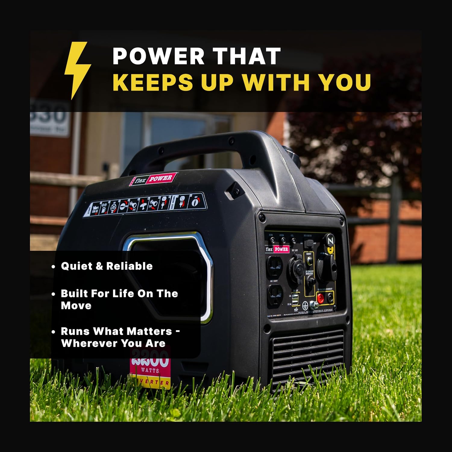 Flex Power® 2200i Silent Inverter Generator. 2200 watt. RVMP Flex Power 2200i | Hand Recoil | Silent Inverter | Portable Generator for RVs | Reliable and Clean Power | RVMP-220472 Black