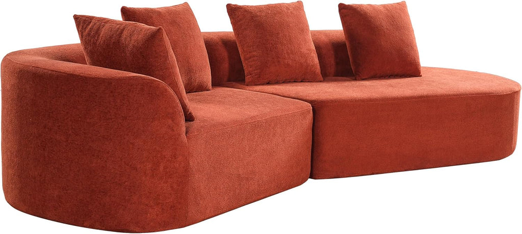 Merax 2-Piece 116' L-Shaped Modular Sectional Sofa Set, 4 Seat Fully Assembled Curved Upholstery Couch with High-Density Compressed Sponge, Chaise Lounge & 4 Pillows for Living Room, Orange