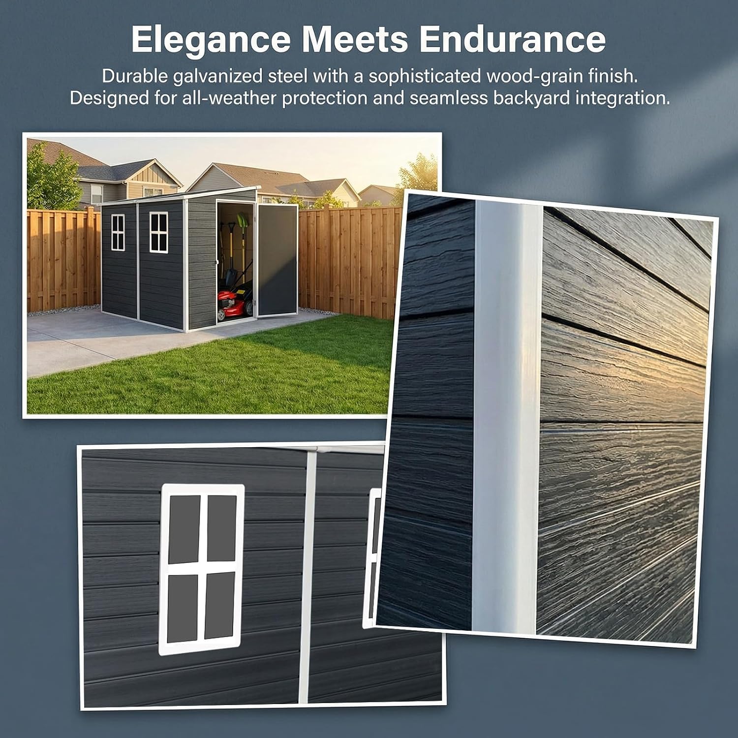 Storage Shed, 4x8ft Outdoor Storage Shed with Floor Included with 2 Windows and Lockable Door, Resin Sheds for House Garden Tools, Bike, Motorcycle, Lawn Mover, Lean to Shed, Black