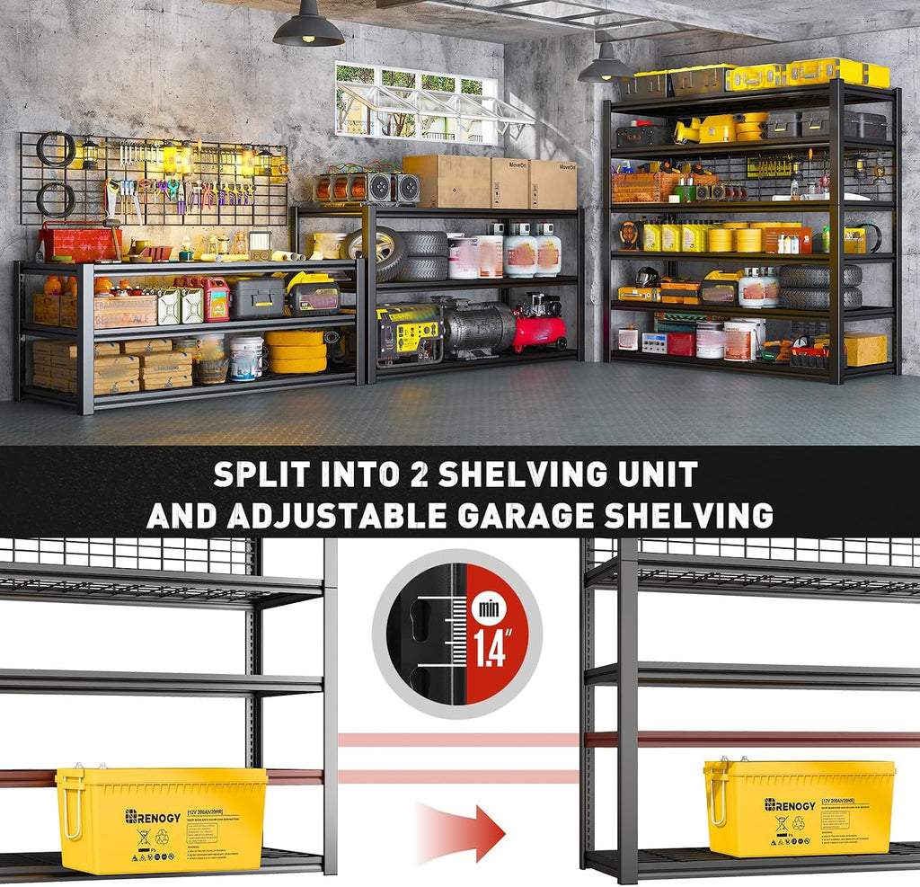 REIBII 84' H Garage Shelving, 6-Tier Storage Shelves Heavy Duty Loads 3500LBS, 48' W Adjustable Garage Shelves, Metal Shelving for Basement, Warehouse, 84' H x 48' W x 20' D
