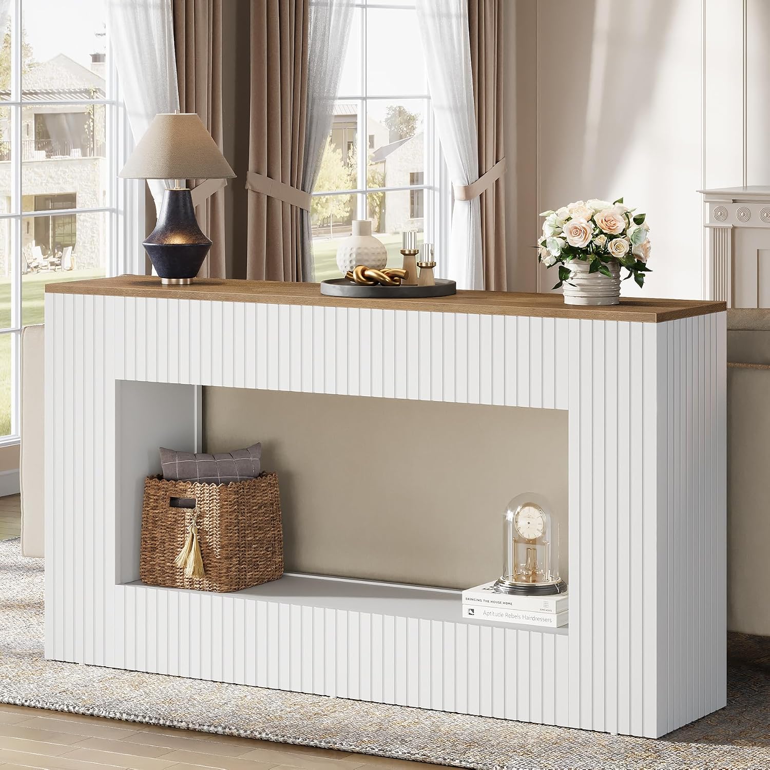 Tribesigns Modern Console Table, 55-Inch Wood Entryway Table with Storage, Narrow Long Sofa Table Behind Couch Table for Living Room, Foyer, Hallway, White