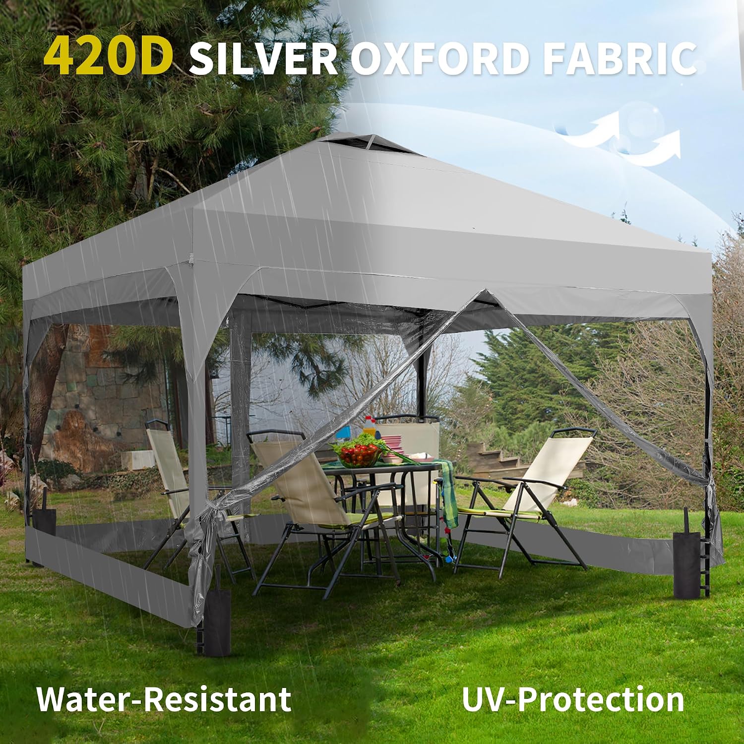GDY 8x8 FT Pop Up Canopy Tent with One Push Setup,Setup Gazebo with 4 PVC Transparent Sidewalls,Easy Carry for Events, Parties, Camping, White