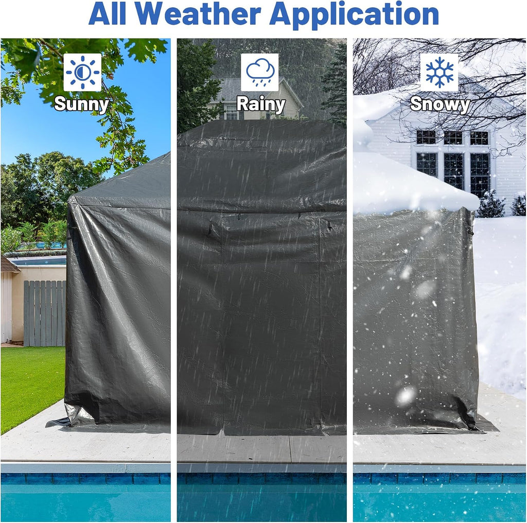 8x8FT Outdoor Gazebo Cover for Hardtop Gazebo, Universal Winter Gazebos Cover with Sidewalls and Mesh Windows, All-Season Used -Grey (Gazebos Not Included)