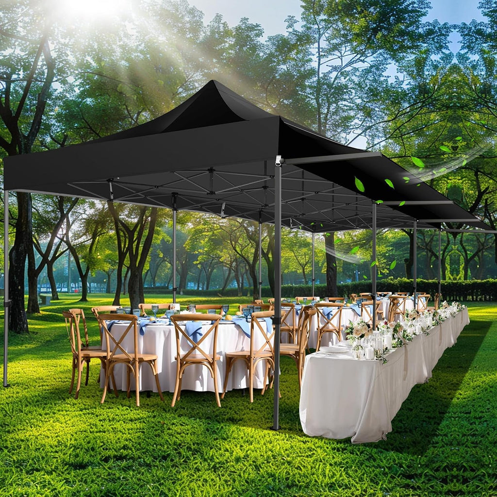 COBIZI 10x30 Pop Up Canopy Tent with Awning,Heavy Duty Canopy UPF 50+ All Season Wind Waterproof Commercial Outdoor Street Vendors Party Tents for Parties Gazebo with Roller Bag(10 x 30 ft Black)