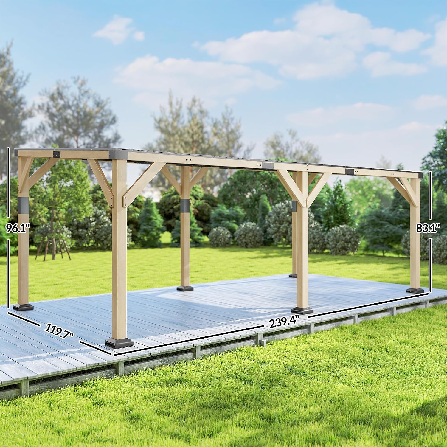 Outsunny 10' x 20' Wooden Gazebo, Hardtop Lean-to Gazebo Pergola with Galvanized Steel Sloped Roof, Large Heavy Duty Awning for Patio, Deck, Backyard, Light Walnut