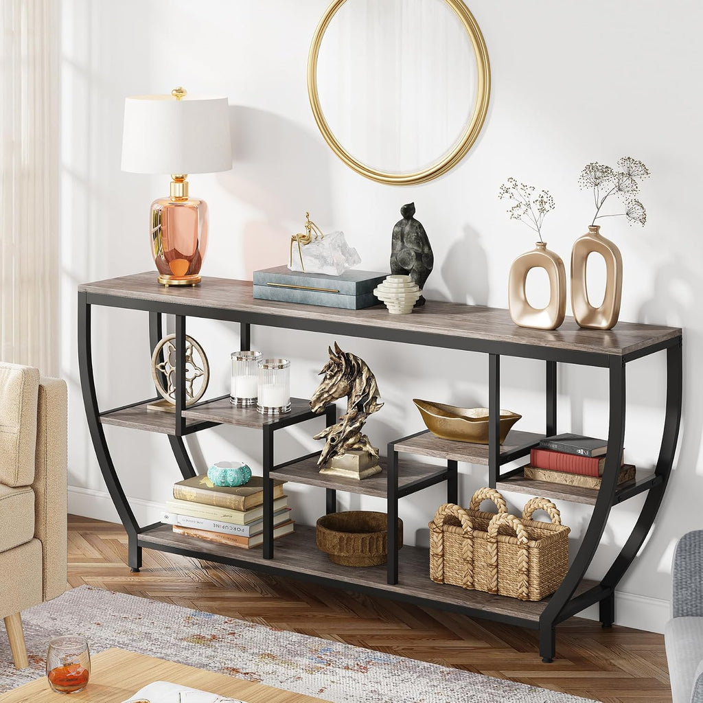 Tribesigns 70.9 Inch Long Sofa Table with Shelves, Rustic Console Table with Storage, Industrial Entryway Table TV Stand, Behind Couch Table Accent Tables for Living Room, Hallway, Foyer, Grey