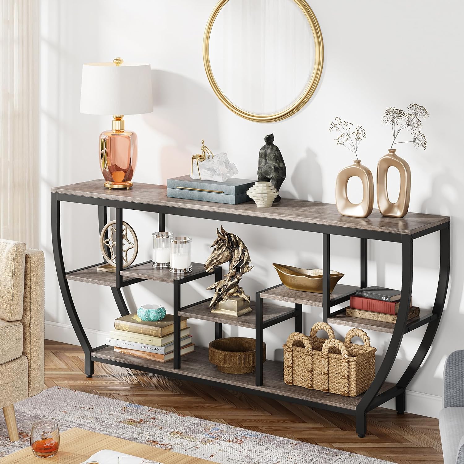 Tribesigns 70.9 Inch Long Sofa Table with Shelves, Rustic Console Table with Storage, Industrial Entryway Table TV Stand, Behind Couch Table Accent Tables for Living Room, Hallway, Foyer, Grey