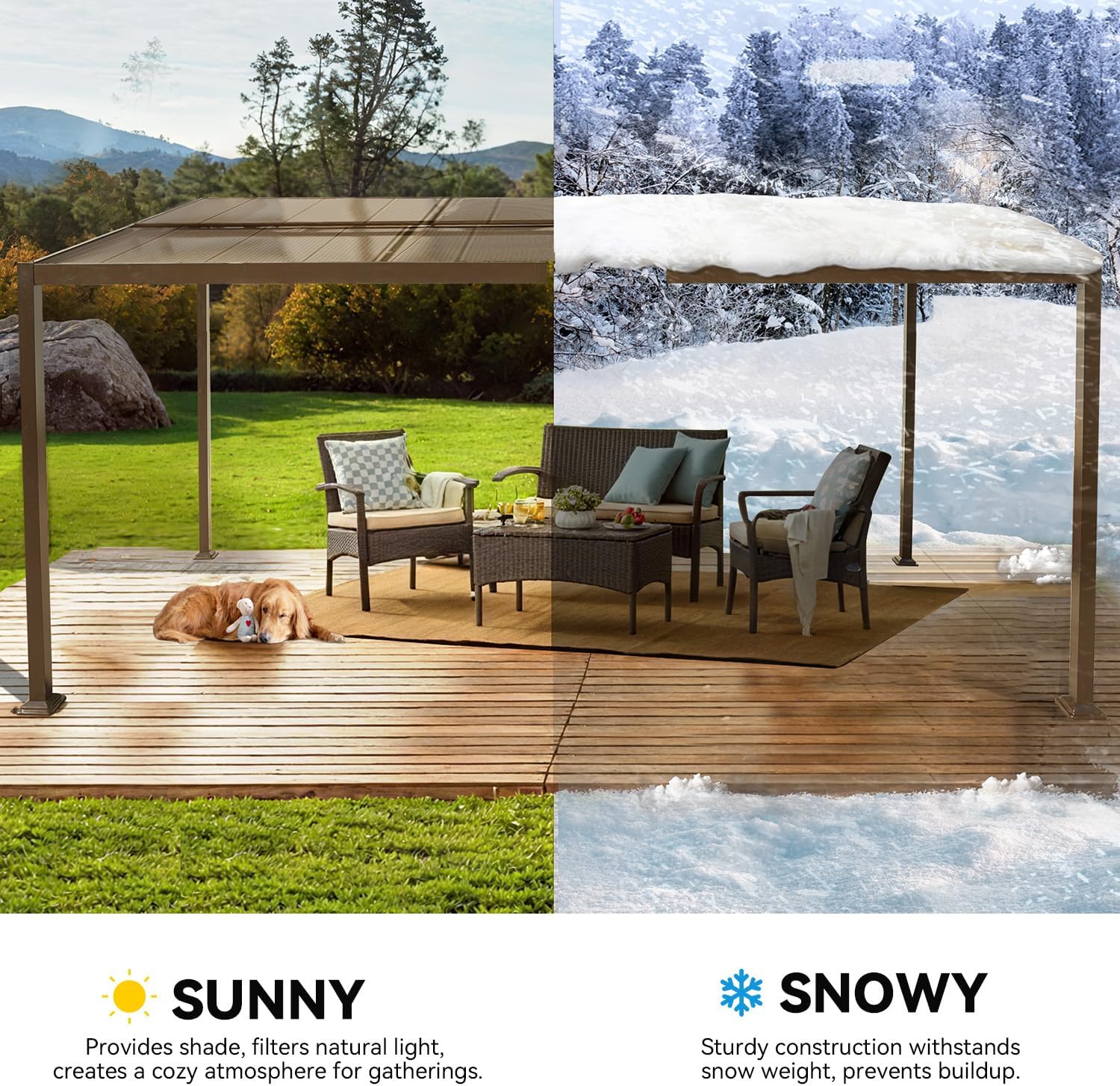MELLCOM 12x20 Gazebo with Adjustable Polycarbonate Roofs, All Aluminum Frame Permanent Pergola for Patio, Outdoor Freestanding Shelter, Dark Brown