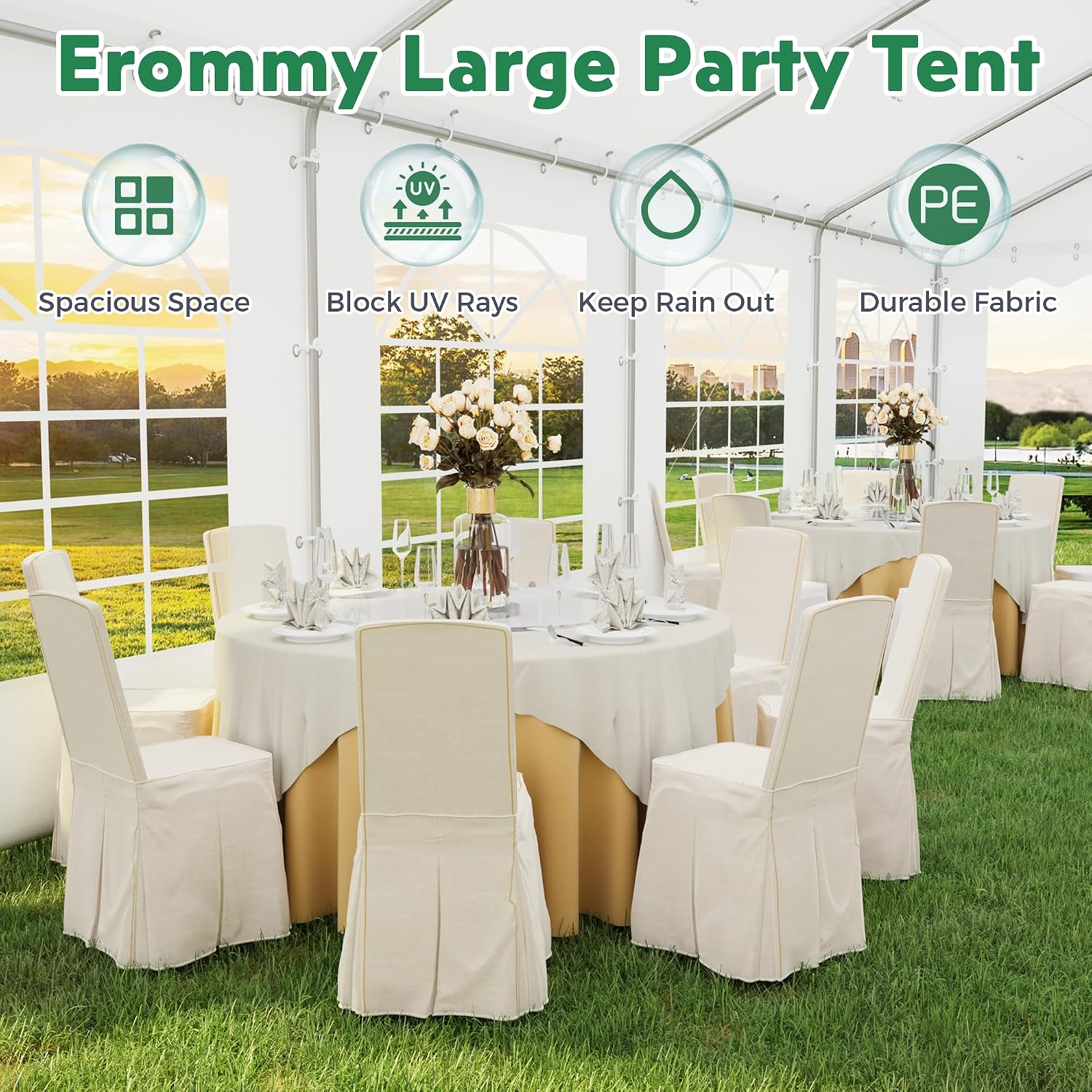 EROMMY 20X30FT Party Tent, White Outdoor Wedding Canopy with Removable Sidewalls and Church Windows, Heavy Duty Pavilion Shelter for Events, Celebrations, and Gatherings
