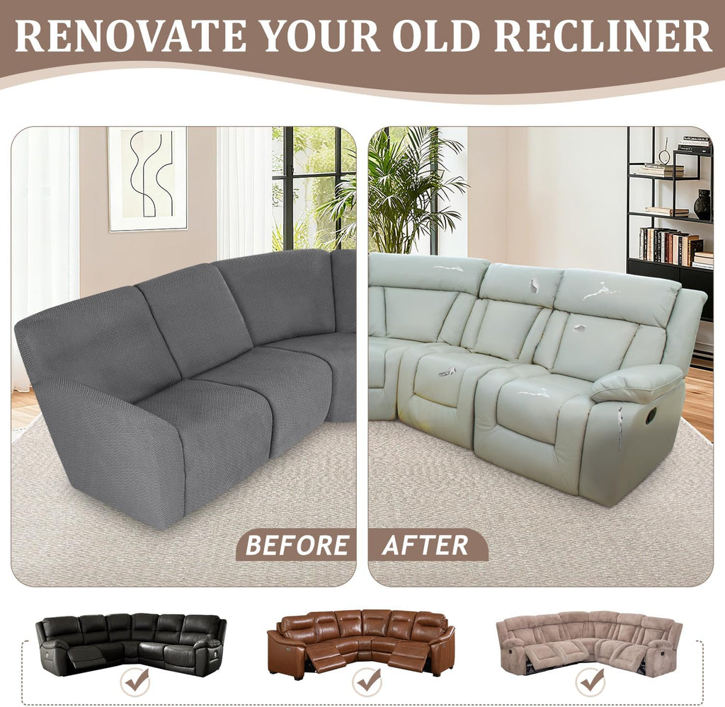 ALIECOM 100% Waterproof Recliner Sectional Couch Covers L Shape Stretch Corner Reclining Sectional Sofa Cover Washable Recliner Slipcover Protector for Dog Pet (5 Seat, Medium Gray)