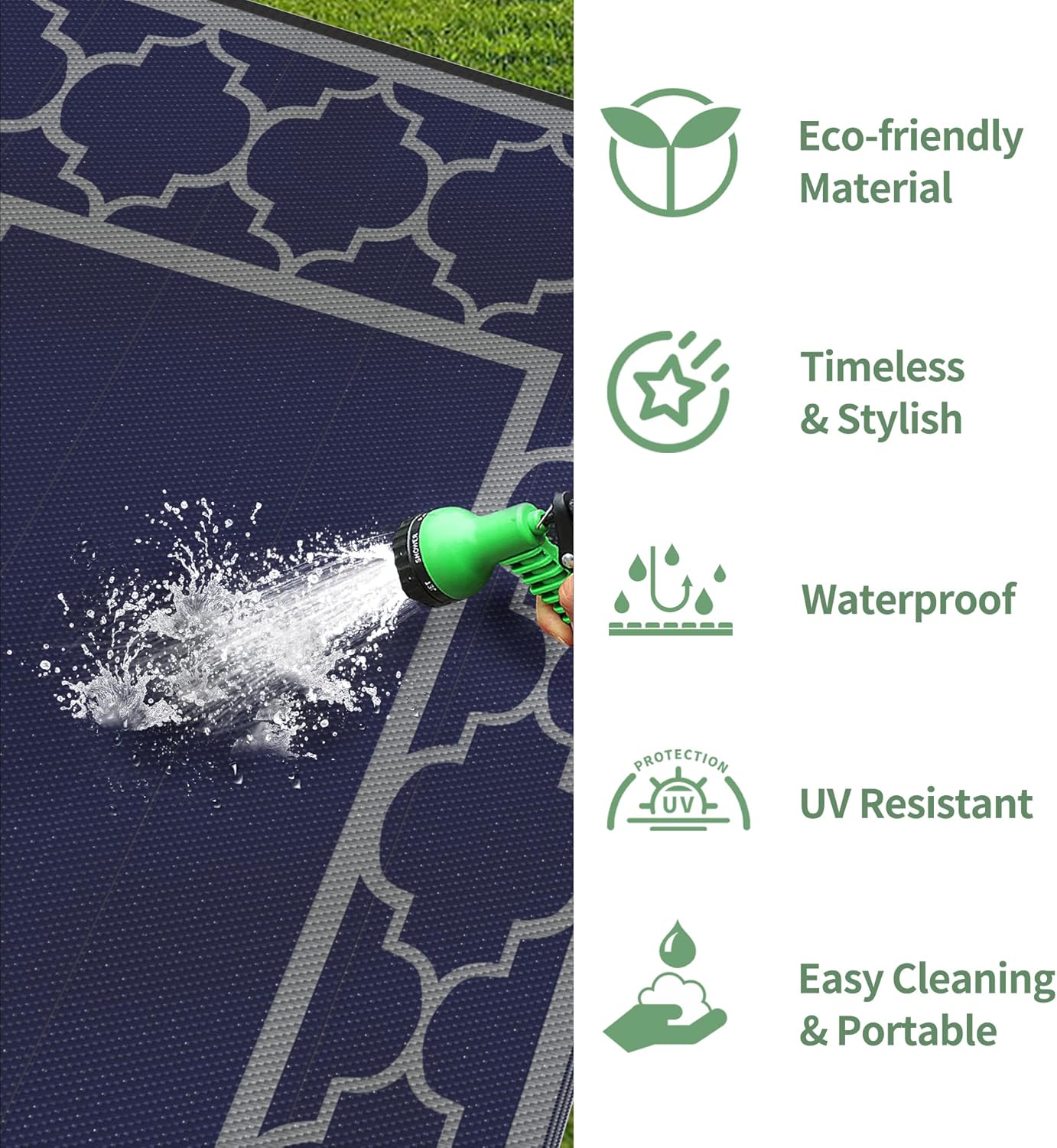 GENIMO 10 'x10 ' Outdoor Rug for Patio Clearance, Waterproof Indoor Outdoor Plastic Straw Rugs Carpet, Reversible Outside Area Rv Mat for Camping, Balcony Porch, Deck, Picnic, Beach (Blue & Grey)