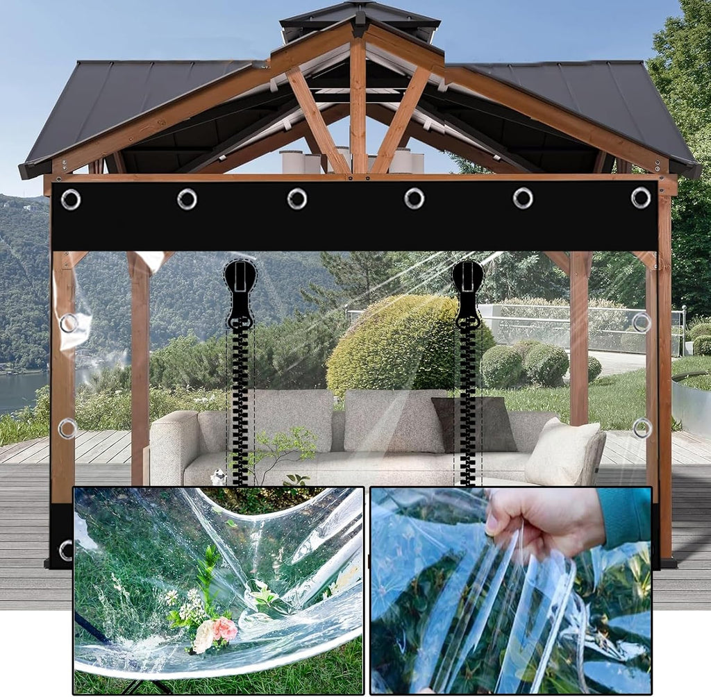 Clear Tarps with Zipper,Outdoor Vinyl Curtain ，Vinyl Patio Enclosure,Outdoor Curtains Heavy Duty Waterproof Transparent Tarp with Grommets， for Gazebo Porch Pergola(White,H2.4xW4m/H7.8xW13.1ft)