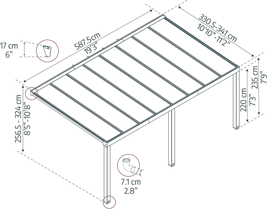 Palram - Canopia Stockholm Patio Cover 11' x 19' Gray/Gray Outdoor Canopy Awning for Patio, Waterproof Canopy, Patio Awning, Outside Canopy for Backyard, Outdoor Gazebo with 100% UV Protection
