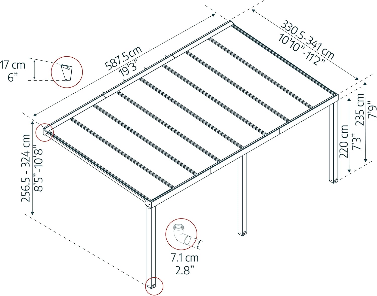 Palram - Canopia Stockholm Patio Cover 11' x 19' Gray/Gray Outdoor Canopy Awning for Patio, Waterproof Canopy, Patio Awning, Outside Canopy for Backyard, Outdoor Gazebo with 100% UV Protection