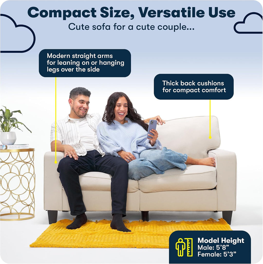 Serta Palisades 61' Track Arm Sofa, Easy Care Polyester, Soft Pillow Back, Pocket Coil Seat Cushions, Removable Covers, Loveseat or Couch for Small Spaces, Living Rooms or Bedrooms, Gray