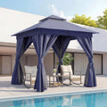 LAUSAINT HOME Gazebo 8x8ft, Heavy Duty Patio Gazebo with Expansion Bolts, Party Canopy Tent with Double Roofs, Mosquito Nettings and Privacy Screens for Backyard, Garden, Lawn, Navy Blue