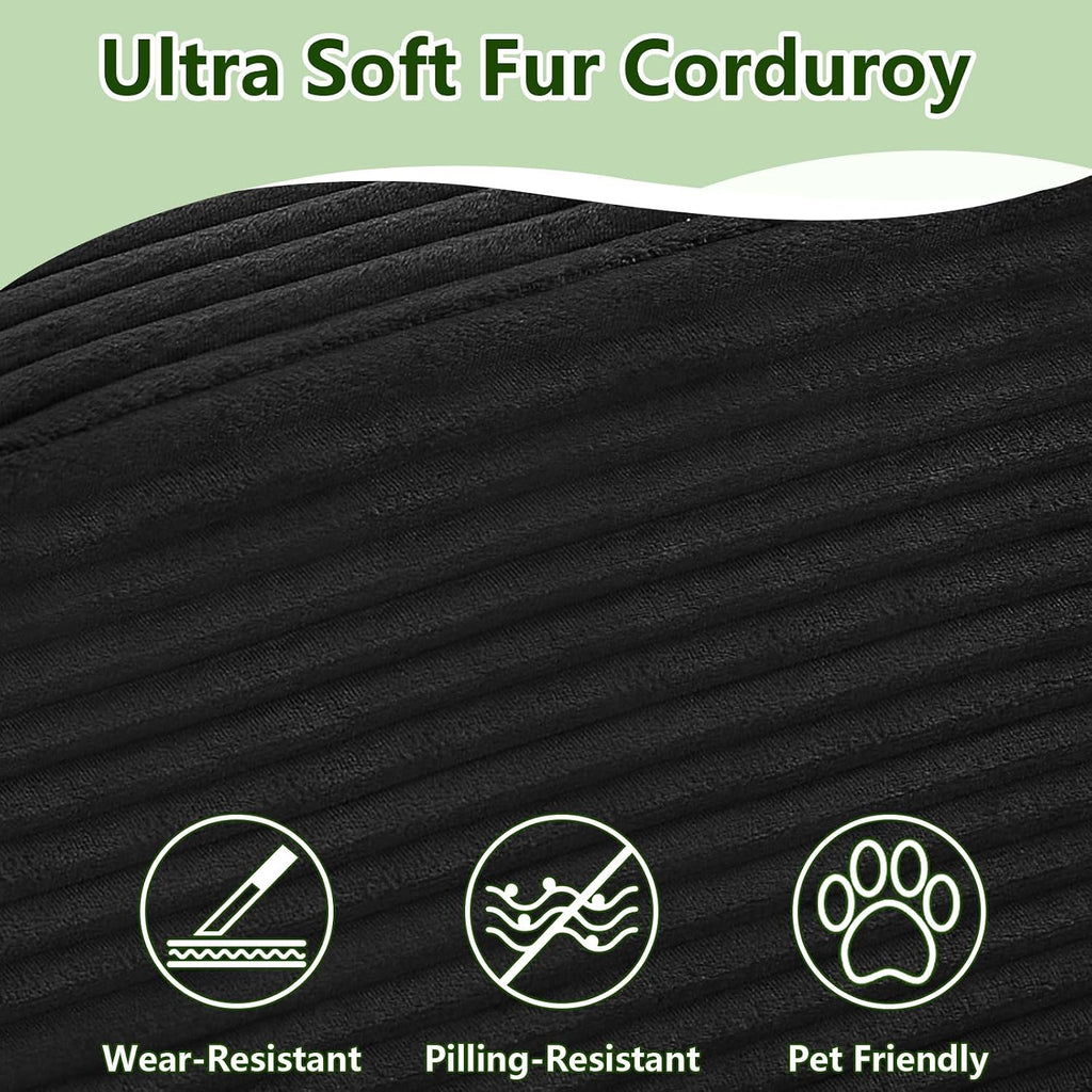 96' Modular Sectional Sofa, Modern Corduroy Cloud Couch with Side Pockets, Boneless Couch Upholstered 3-Seater L-Shaped Sofa for Living Room, No Assembly Required (Black, Left-Facing Chaise)