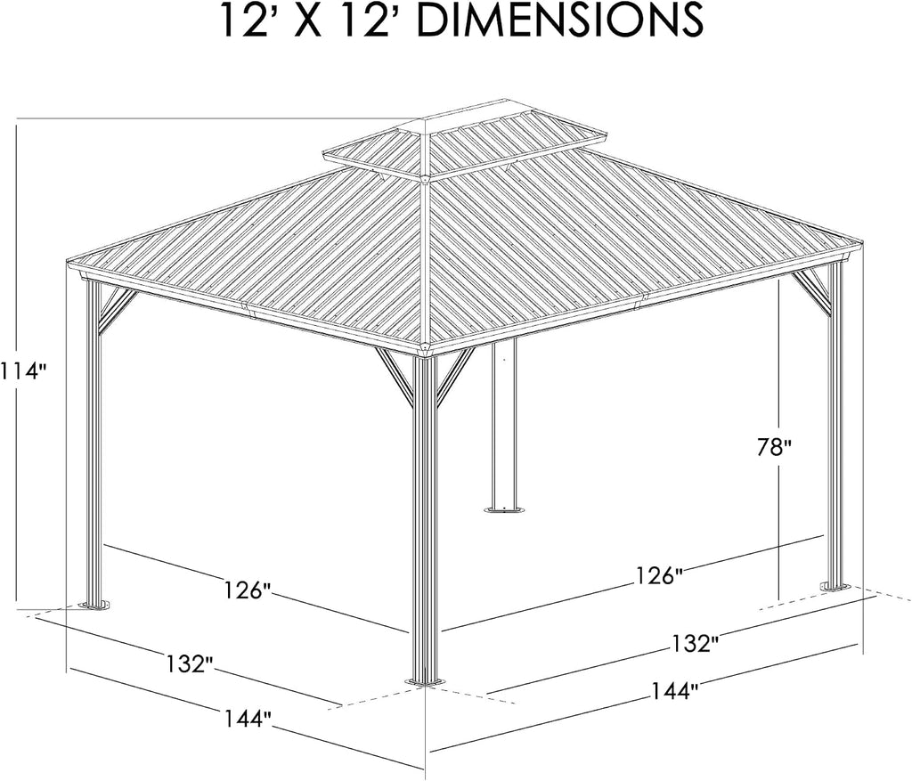 Kozyard Caesar 12'x12' Hardtop Gazebo - Permanent Metal Pavilion with Netting and Shaded Curtains for Patio, Backyard, and Deck - Galvanized Steel Outdoor Aluminum Canopy, Double Roof Gazebo (Brown)