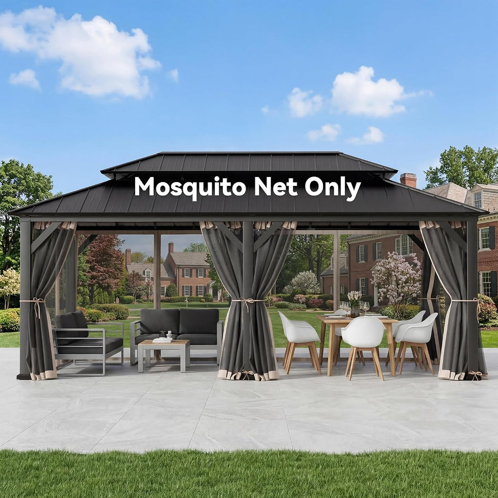 Covered Outdoor Gazebo Mosquito Netting Replacement Universal 6-Panel Sidewalls 12' x 24', Outdoor Gazebo Mosquito Nettings with Double Zipper, Replacement for Patio Canopy, Garden (Mosquito Net Only)