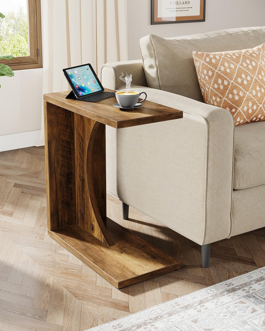Tribesigns C-Shaped End Table for Couch, Sofa Side Table, C Table for Small Space, Living Room, Bedroom (2, Brown)