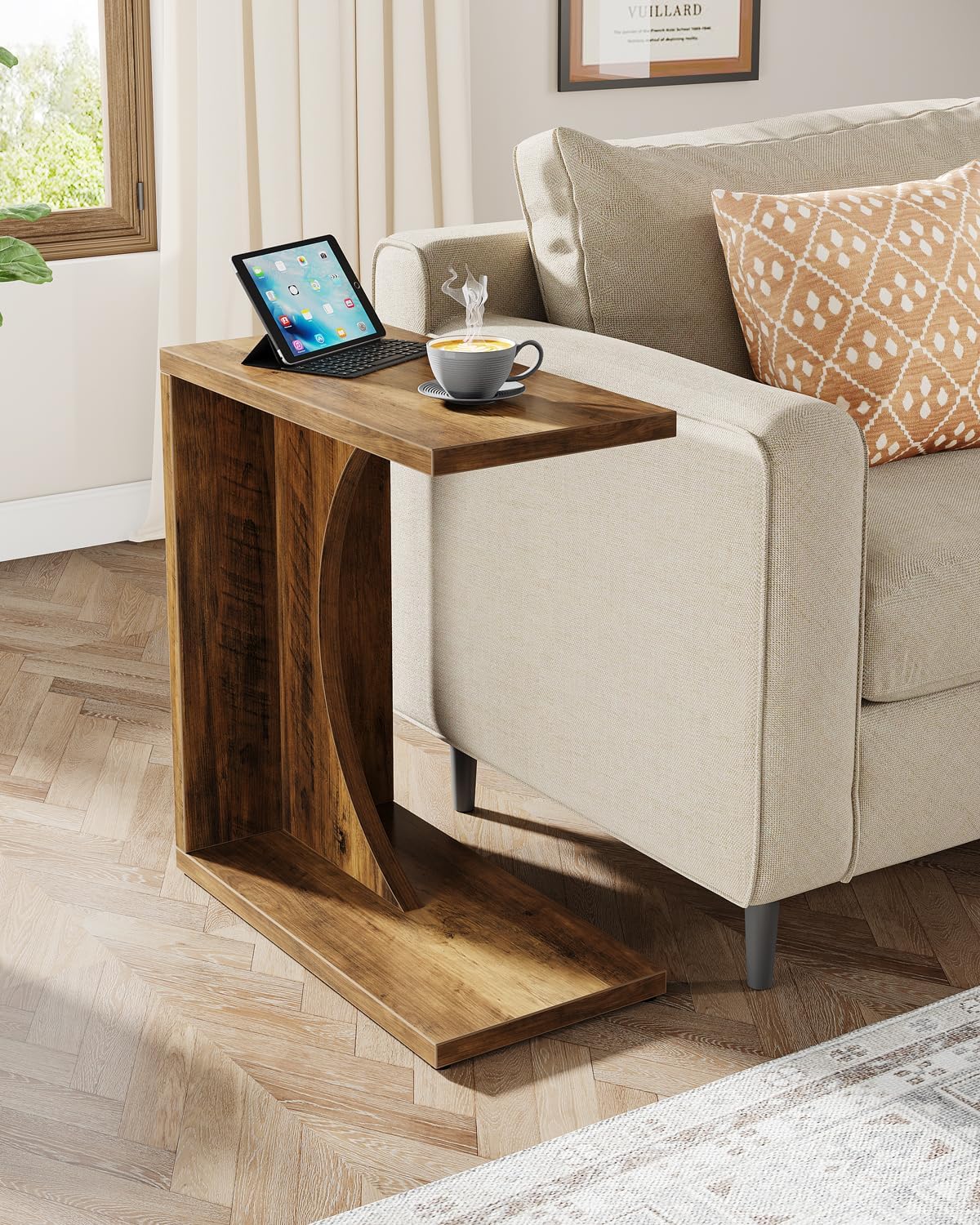 Tribesigns C-Shaped End Table for Couch, Sofa Side Table, C Table for Small Space, Living Room, Bedroom (2, Brown)