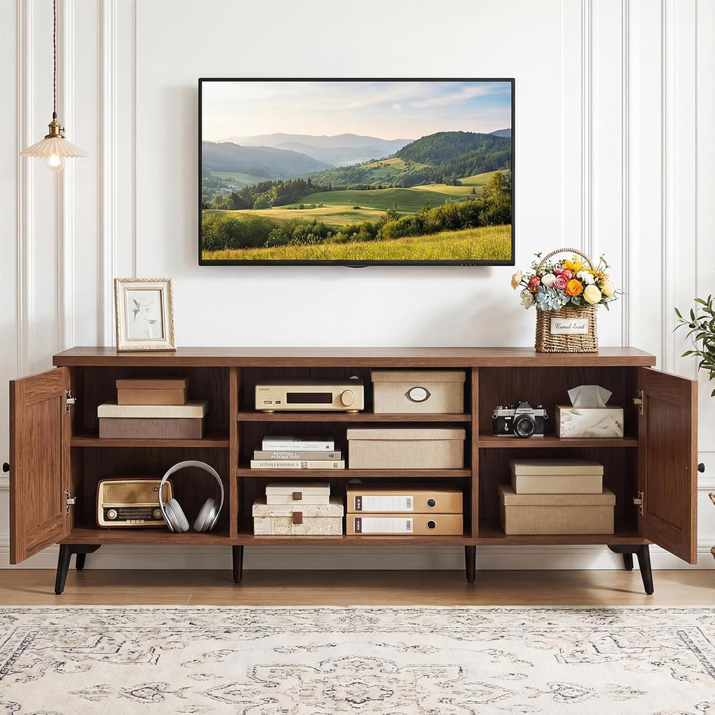 Giantex 2-Door TV Stand for TVs up to 65', Mid Century Modern Entertainment Center with 2 Storage Cabinets & 4 Adjustable Shelves, 6 Metal Legs, Media TV Console Table for Living Room (Walnut)