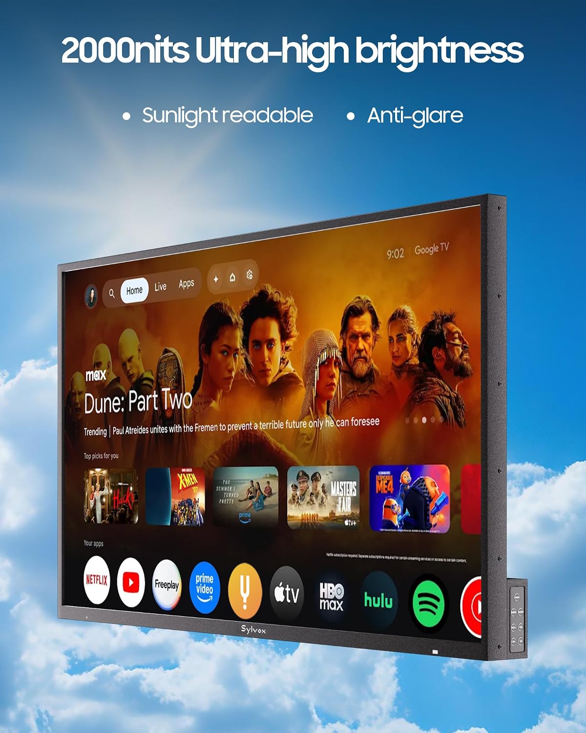 SYLVOX Outdoor TV, 43 inch 2000 Nit High Brightness Smart TVs, 4K Sunlight Readable Display, IP56 Waterproof, Smart TV for Outdoor Households or Commercial Places (Pool Pro 3.0)