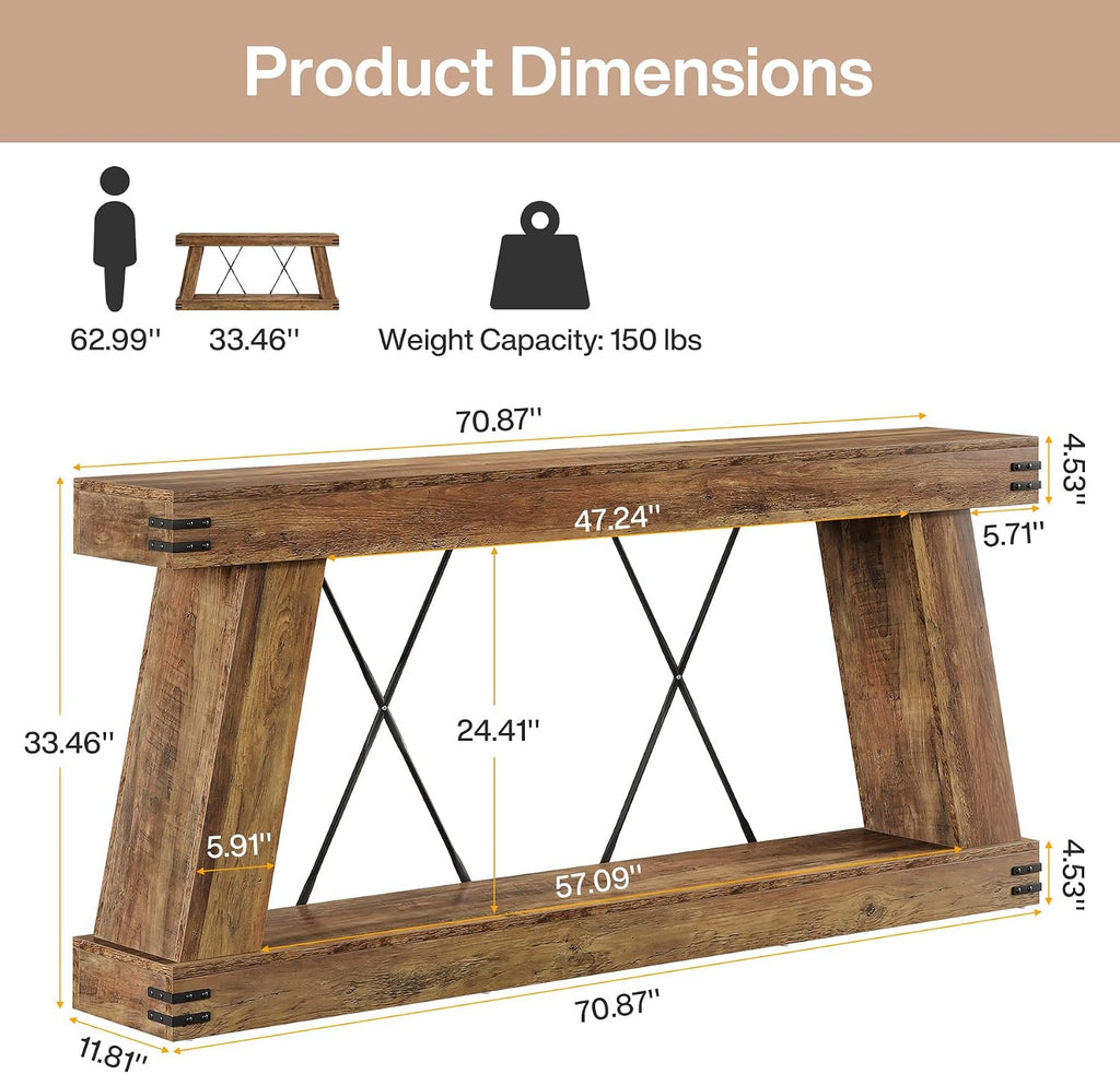 Tribesigns 70.9' Farmhouse Console Table, Long Sofa Table Behind Couch with Storage, Narrow Wooden Console Station, Industrial Rustic Entryway Furniture for Hallway, Entry, Living Room, Brown