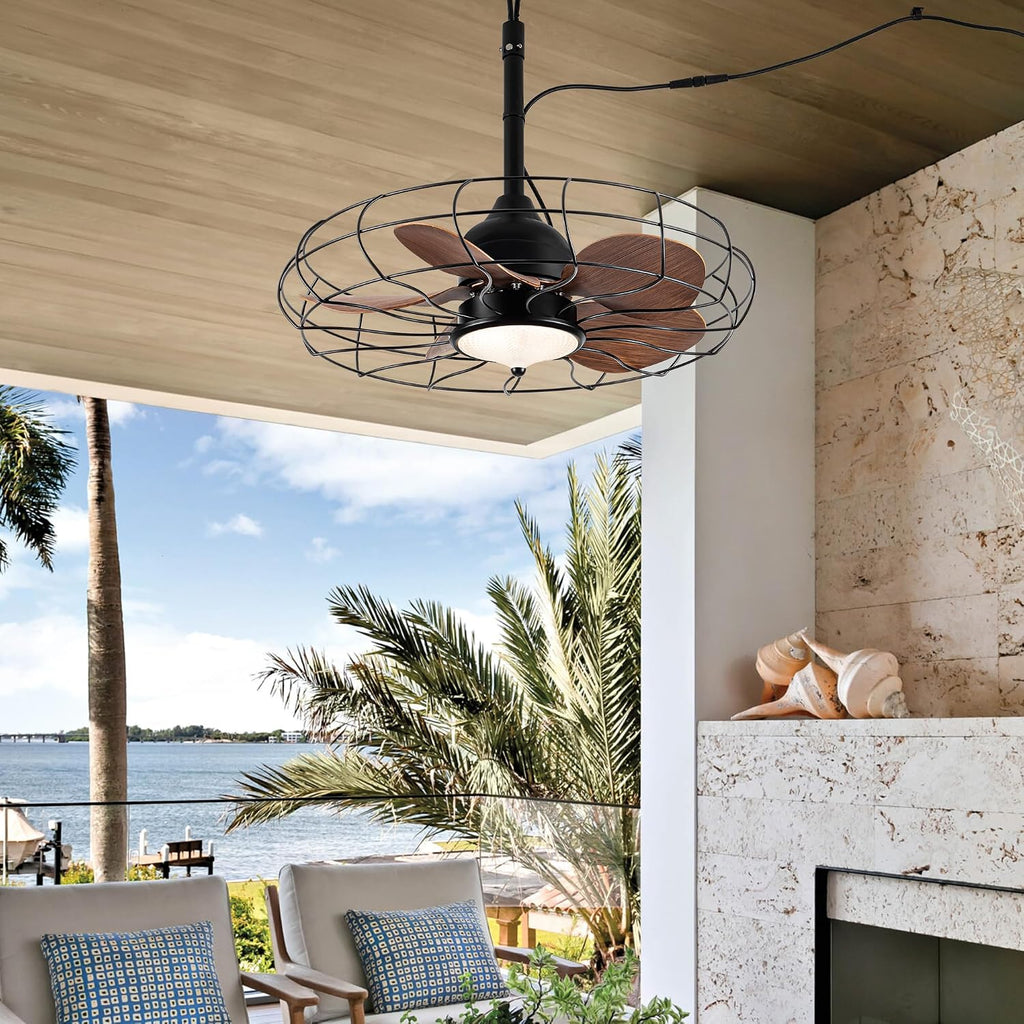 NORFOLK Gazebo Ceiling Fans with Light, 24 Inch Waterproof Outdoor Fan with Dimmable LED Lights, Wet Rated Plug In and Remote for Patios and Pergola, 3 Color Led Lighting, Hanging with Hook