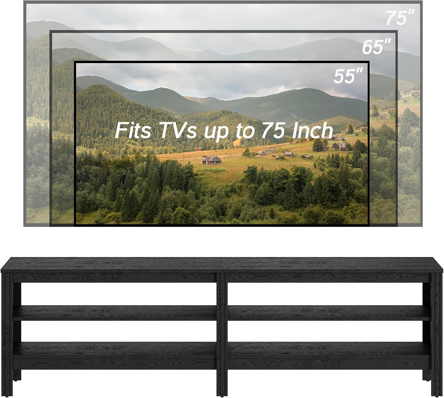 WAMPAT Modern TV Stand for 75 Inch TV, Entertainment Center for 55 60 65 70 inch TV Console Table with 4 Cubby Storage for Living Room Bedroom, Black