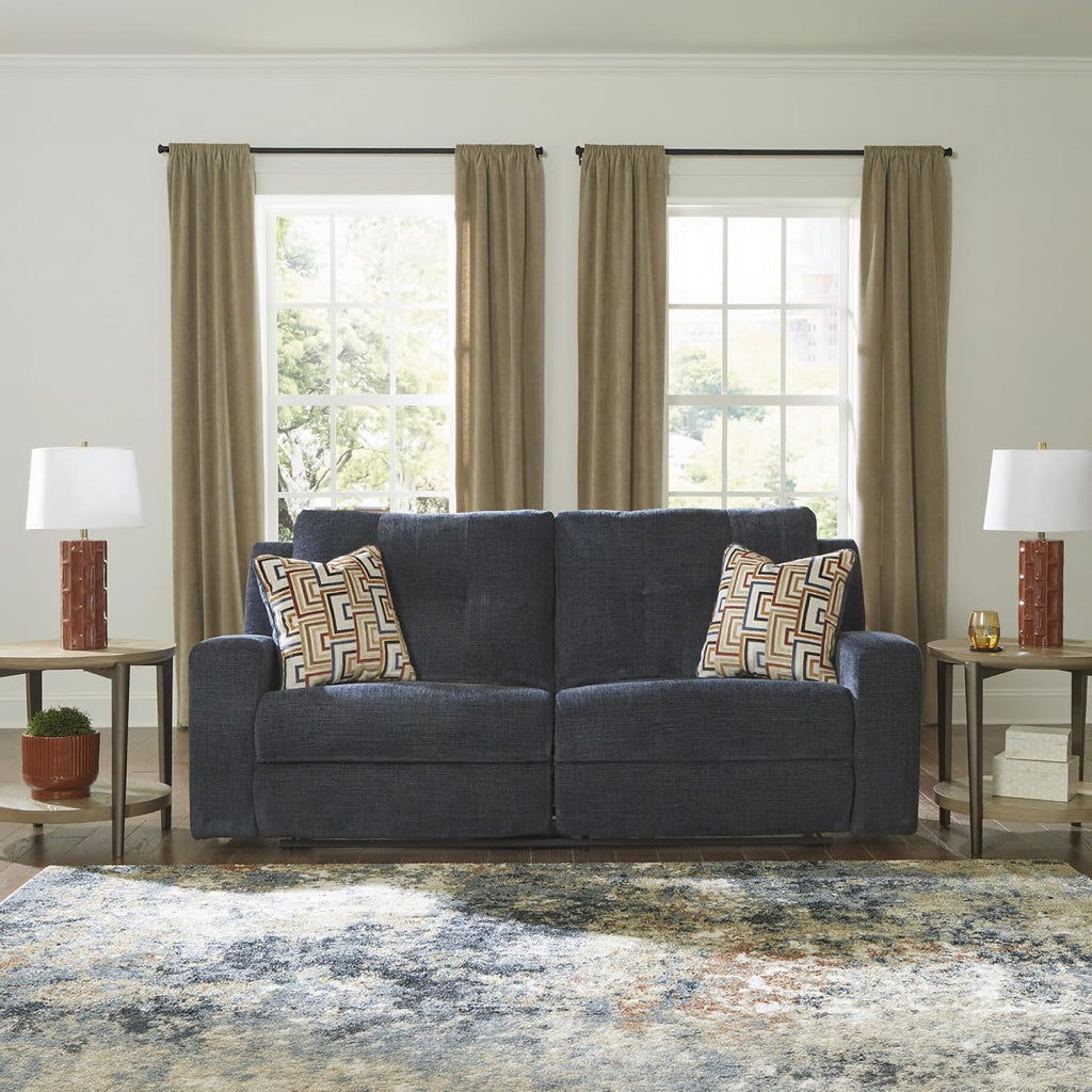 Signature Design by Ashley Danum Modern Manual Pull Tab Reclining Sofa with Tufed Back Cushion, Blue