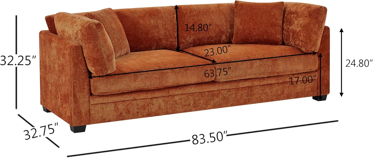 Christopher Knight Home Masie Chenille Upholstered 3 Seater Sofa Couch, Wooden Home Sofa Living Room, Comfy Cloud Couch for Bedroom, Home Office, Caramel Brown