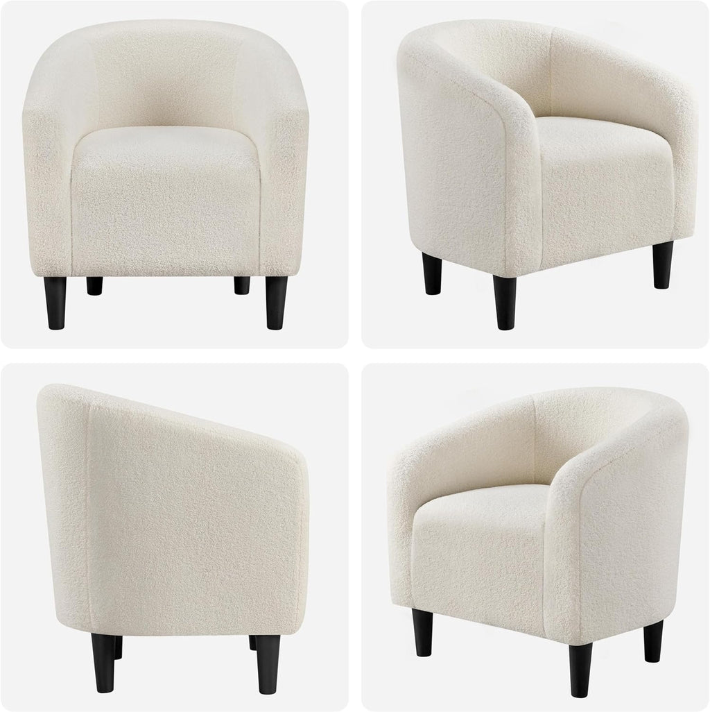 Yaheetech Accent Barrel Chair, Boucle Fabric Club Chair, Furry Sherpa Elegant Armchair with Cozy Soft Padded, Suitable for Living Room Bedroom Reception Room Office, Ivory