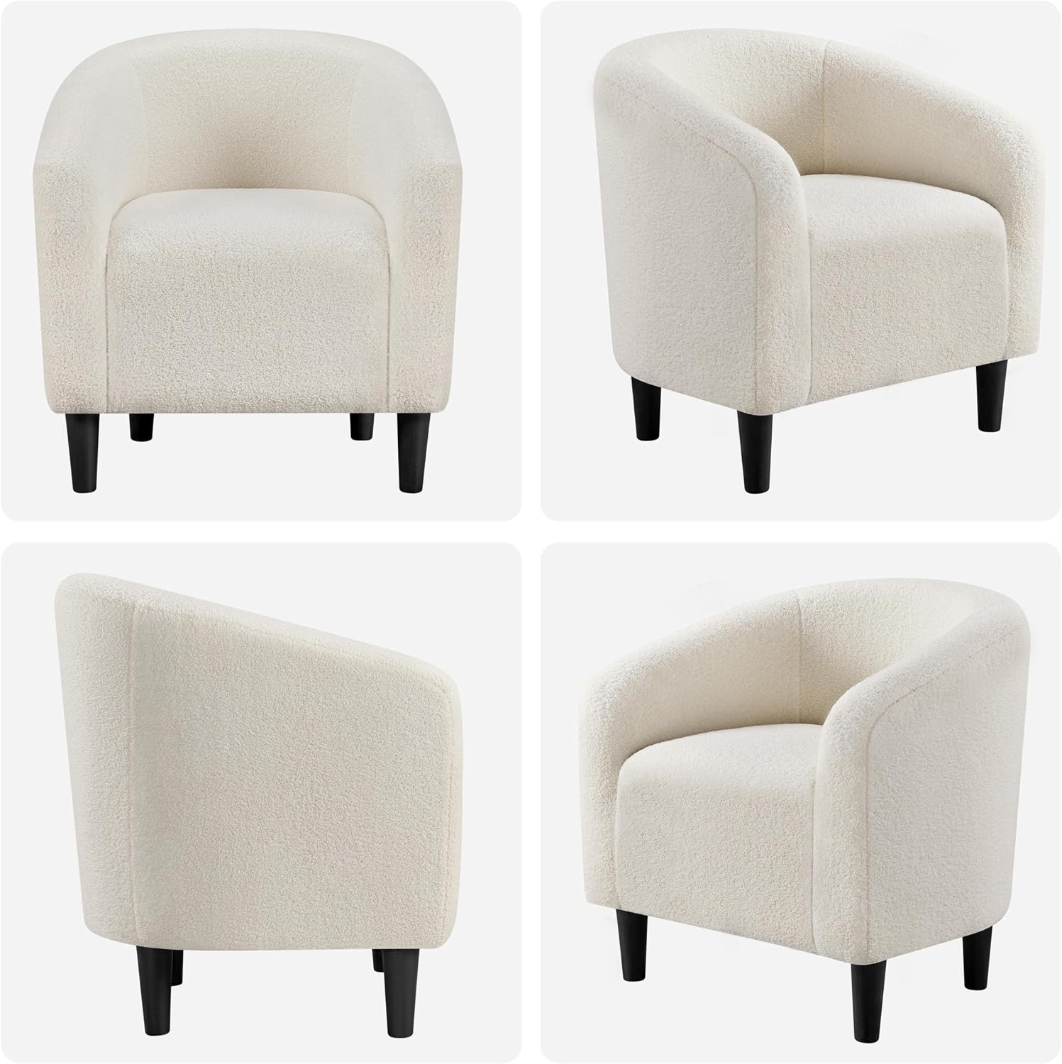 Yaheetech Accent Barrel Chair, Boucle Fabric Club Chair, Furry Sherpa Elegant Armchair with Cozy Soft Padded, Suitable for Living Room Bedroom Reception Room Office, Ivory