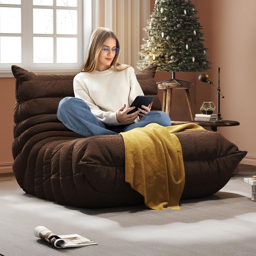 Giant Bean Bag Chair for Adults - Teddy Fleece Fireside Accent Chair with Memory Foam, Comfy Lazy Floor Sofa Couch Boneless Chaise Lounge for Living Room Bedroom Home Theaterr, 1 Seater,Coffe