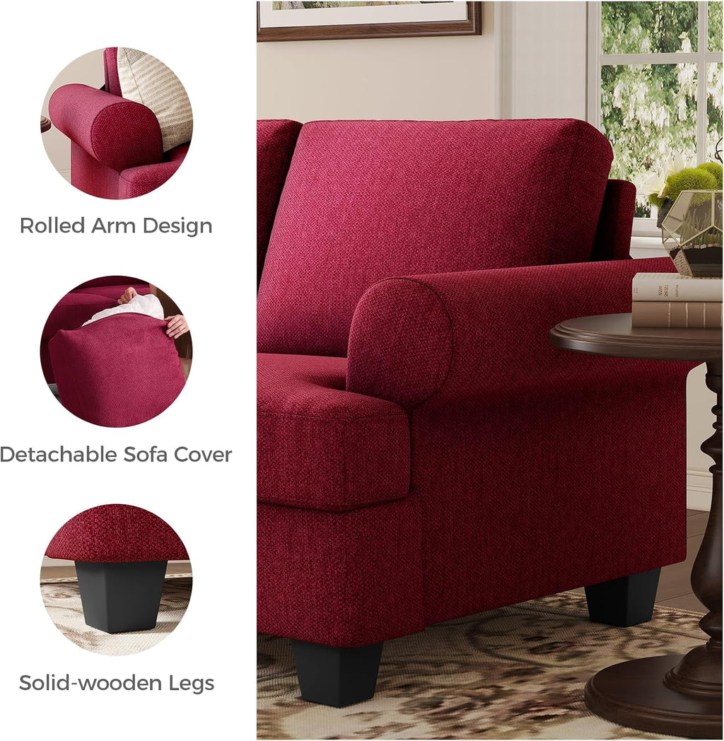 COPIAE 91 Inch Lawson Sofa with Extra Deep Seats Oversize, Mid-Century 3-Seat Sofa Couch, for Living Room, Apartment, Lounge, Red