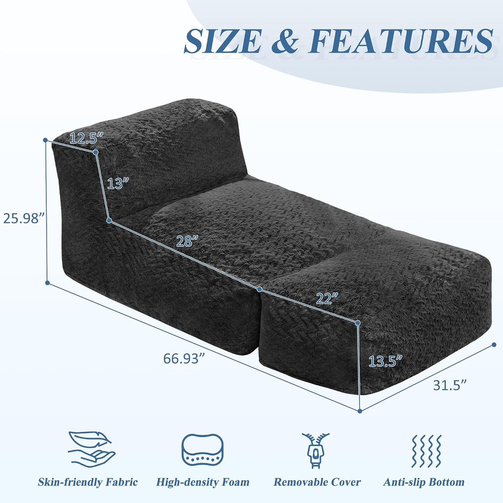 Hobestluk Bean Bag Chair Big Bean Bag Lounger for Adults Bean Bag Couch with Memory Foam Filled for Living Room, Bedroom or Balcony (Chevron Plush Black)