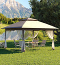 13x13ft Pop-Up Gazebo, Outdoor Canopy Tent With Mosquito Netting, Heavy Duty Party Tent Shelter With Waterproof and Ultraviolet Double Roof for Backyard, Garden, Lawn and Deck (Khaki)