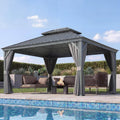 Domi 10x12 Outdoor Gazebo, Hardtop Gazebo with Aluminum Frame, Heavy Duty Pavilion Gazebo for Patio Deck Backyard, Curtain and Netting Included, Grey