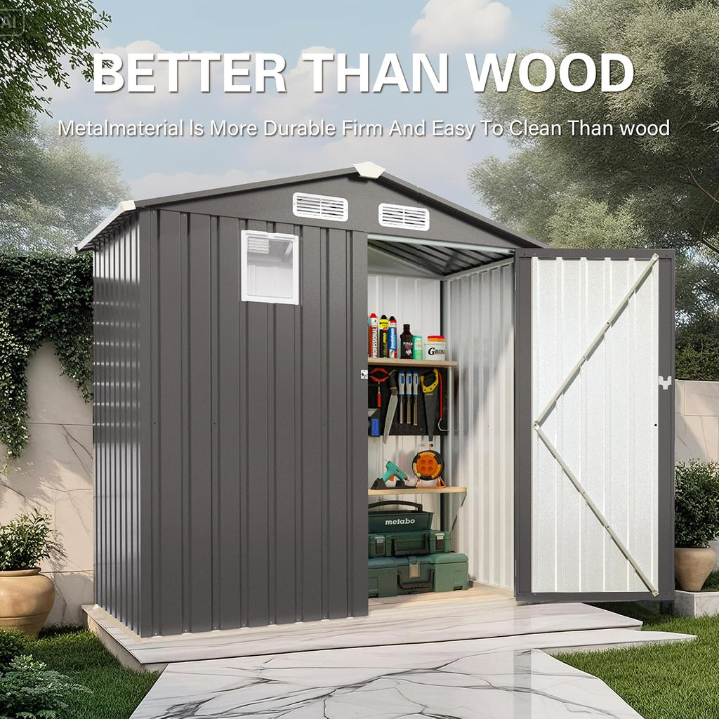 KEIKI 6x4 FT Outdoor Metal Storage Shed with Window and Lockable Door,Peaked Roof for Patio Backyard Garden