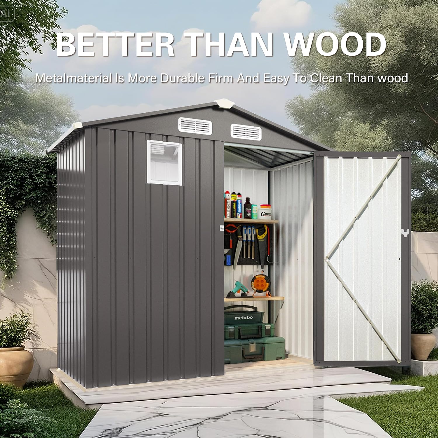 KEIKI 6x4 FT Outdoor Metal Storage Shed with Window and Lockable Door,Peaked Roof for Patio Backyard Garden