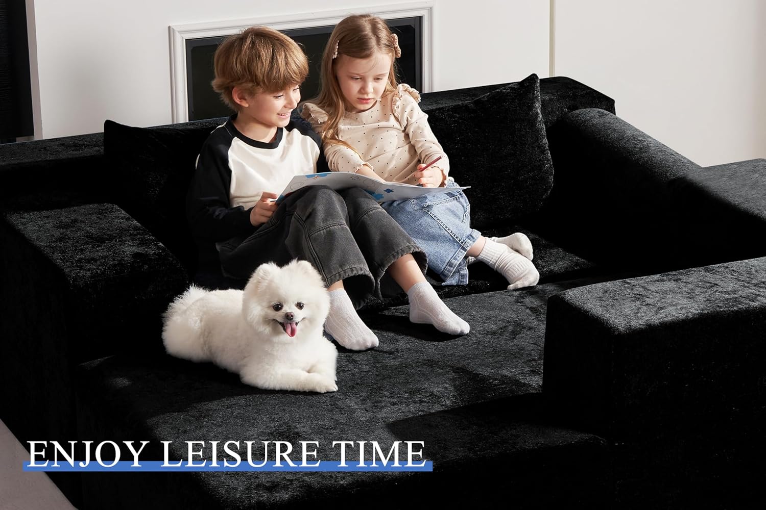 HABUTWAY 105' L-Shape Modular Sectional Sofa Couch for Living Room,No Assembly Required,Modular Comfy Sofa with Deep Seat for Living Room Bedroom,Luxury Distressed Velvet(Right,Black)