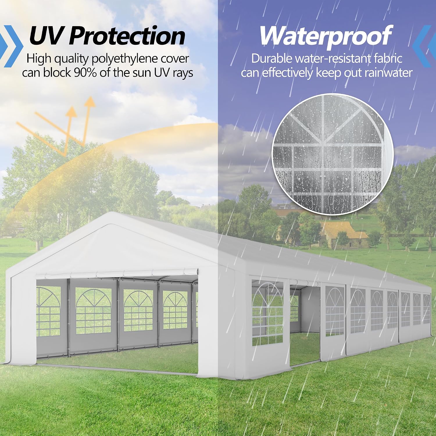 20'x60' Party Tent Heavy Duty, Large Wedding Event Tent with Removable Sidewalls & 4 Sand Bags, Event Canopy Shelter for Parties Outside UV50+ Waterproof, Carpas para Fiestas (20x60 FT)