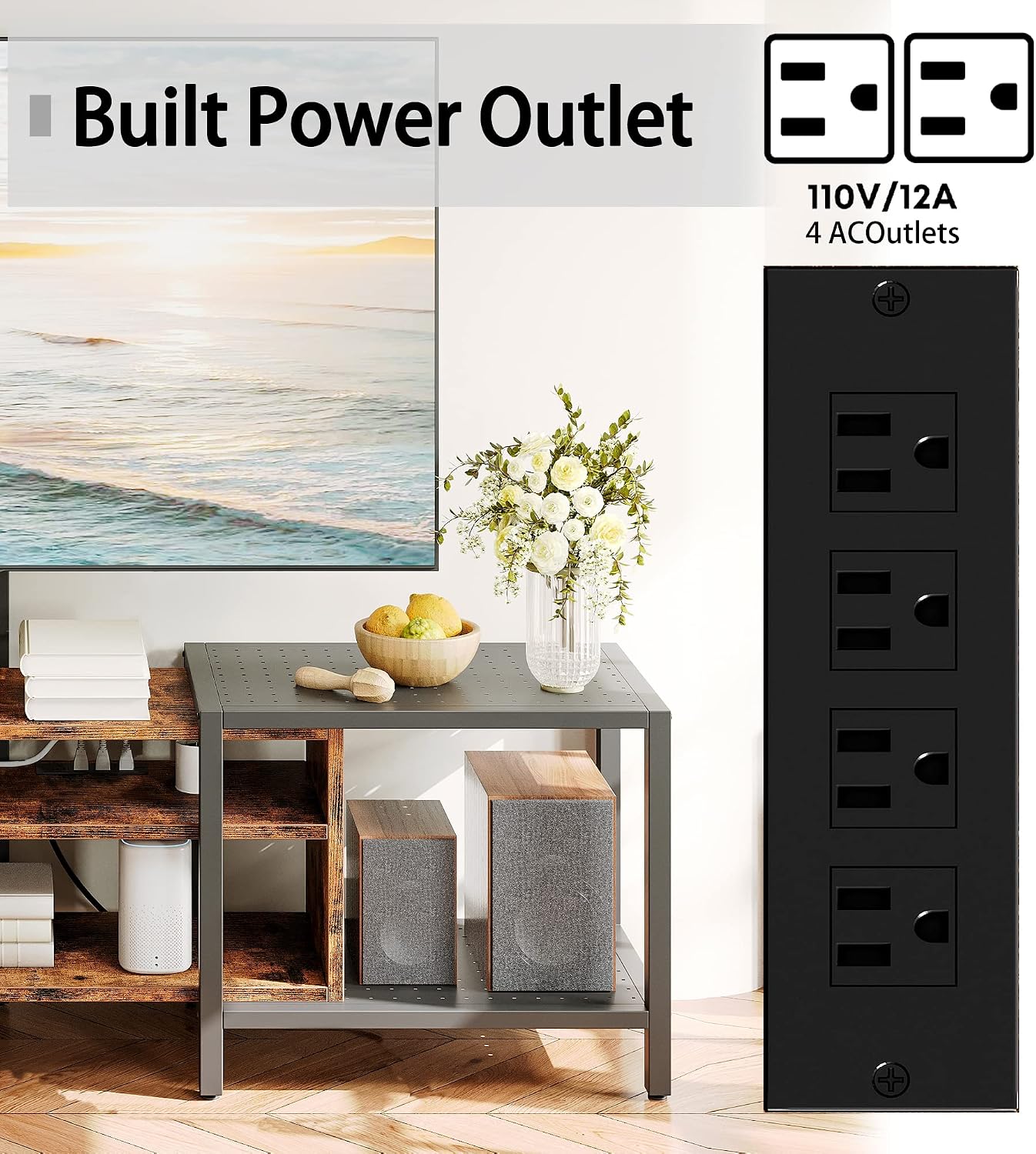 IRONCK 79 Inch TV Stand for TVs up to 85 Inch with Mount and Power Outlet, 3 Tiers TV Console with Storage Shelves, Entertainment Center, Steel Frame, for Living Room, Bedroom, Vintage Brown