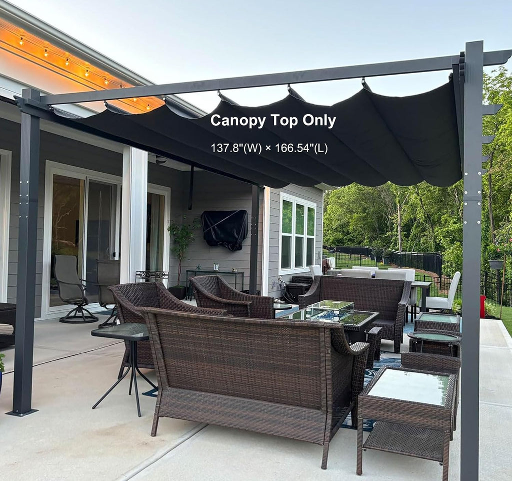 PURPLE LEAF Pergola Shade Cover for 12' X 16' Deck Porch Outside Outdoor Retractable Durable Fabric Canopy Replacement Top Only Gray
