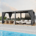 Outdoor Louvered Pergola 10' x 20', Aluminum Outdoor Louvered Pergola with Adjustable Roof, Adjustable Louvered Pergolas for Outdoor Deck, Patio, Lawn & Garden (10x20 Black with Curtain)