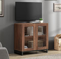 WAMPAT Modern TV Stand with Glass Doors for 26-40 inch TVs, Entertainment Center Console with Adjustable Shelves and Metal Base for Living Room, Bedroom, Brown